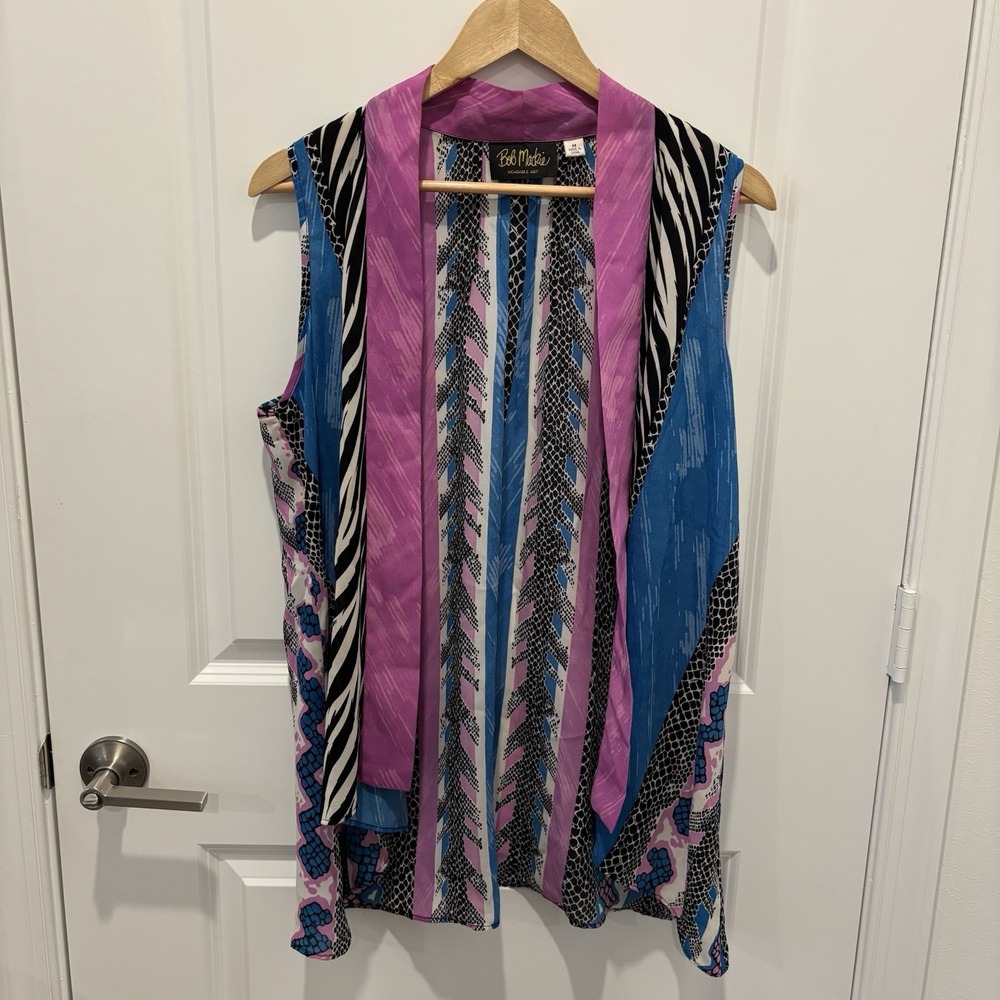 Bob Mackie | Wearable Art Patterned Sleeveless Chiffon Vest Sz M Artsy Festival